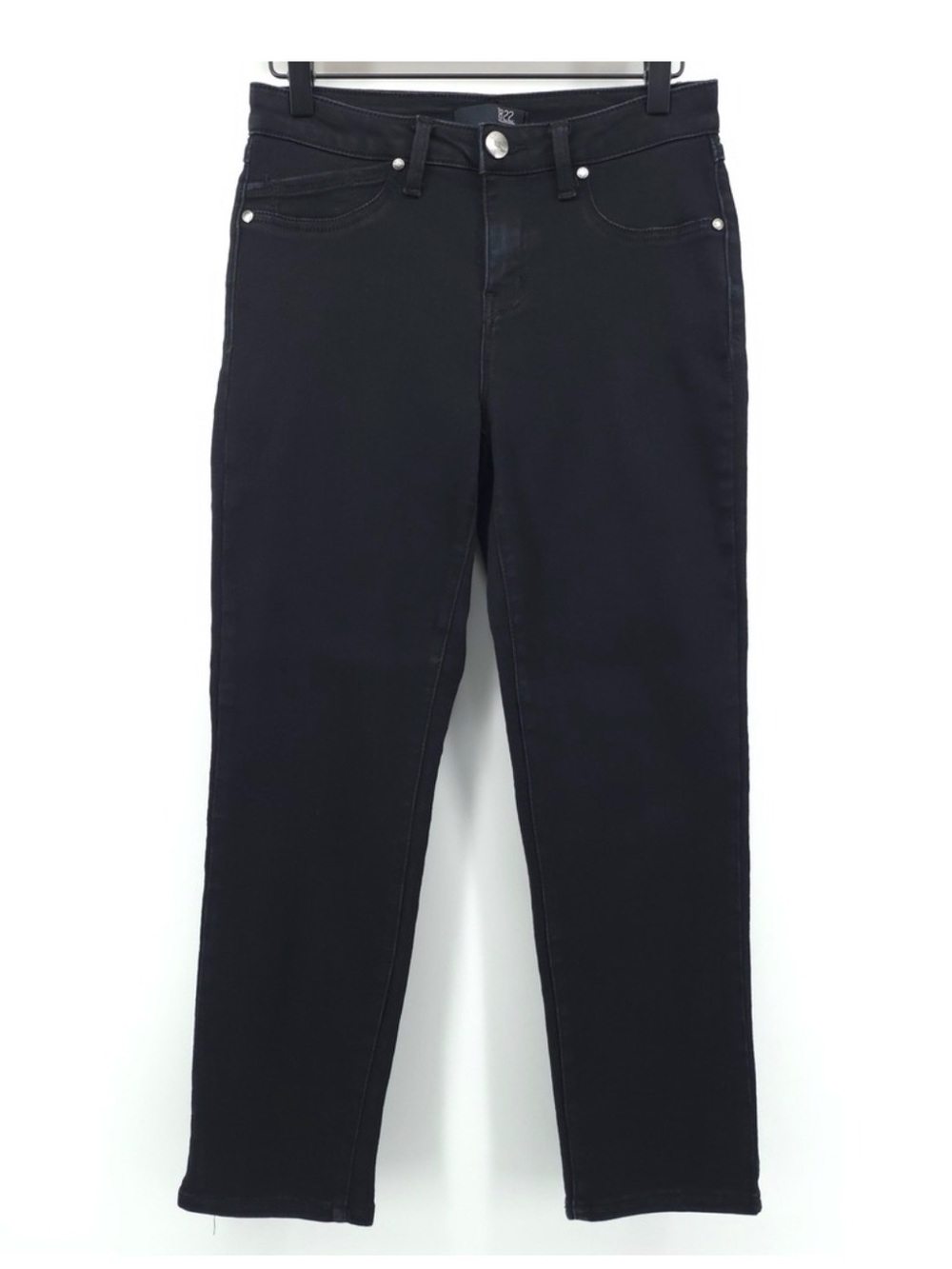 1822 Denim Black Mid-Rise Skinny Jeans raw hem stretch - Picture 2 of 10